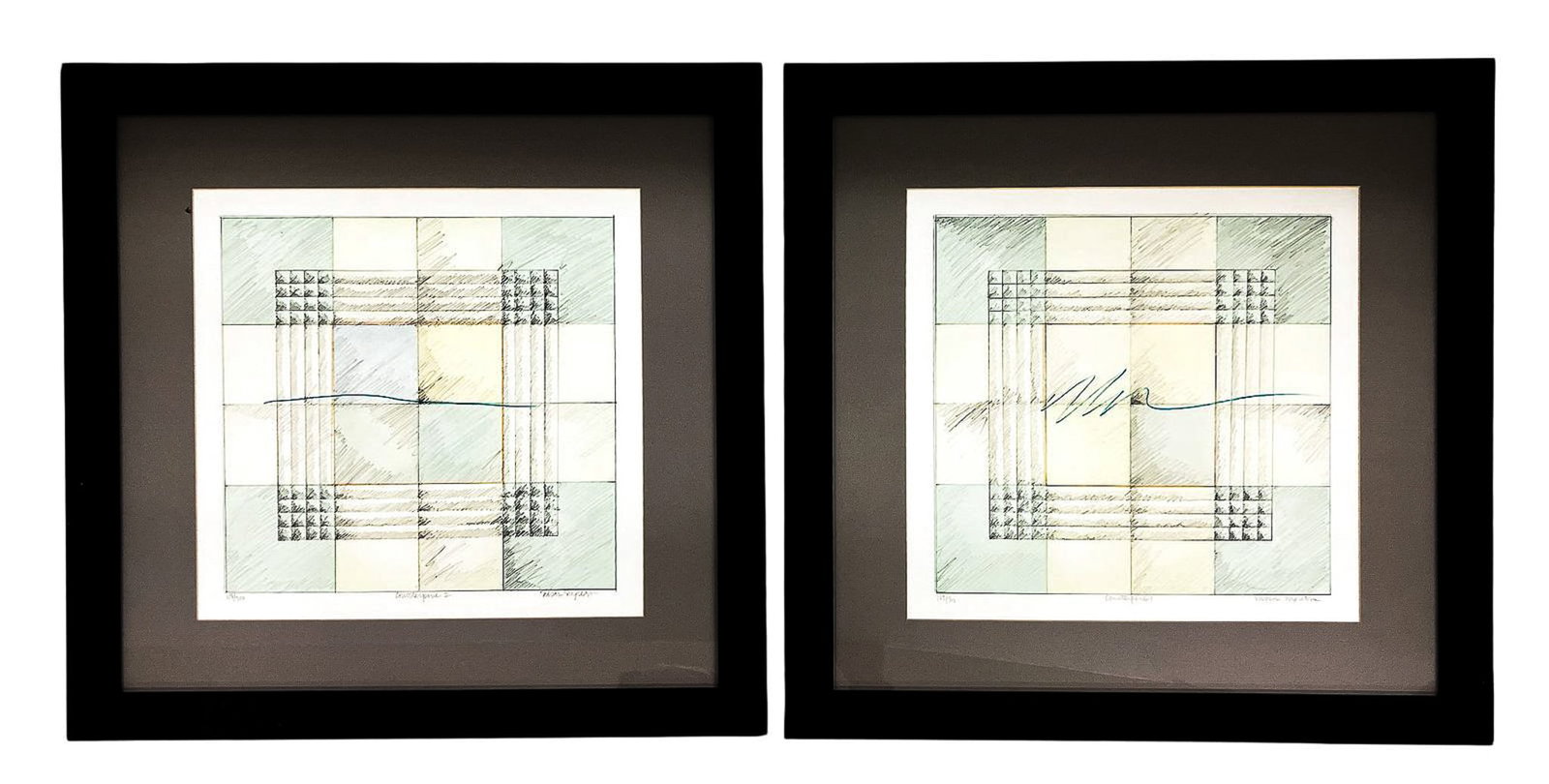 2pc Susan Singleton "Counterpane 1" & "Counterpane 2" Lithographs: 2pc Susan Singleton (20th/21st Cent. American) "Counterpane 1" & "Counterpane 2" Lithographs 16"x16" Image 25"x25" Framed Each. Each pencil signed lower right and numbered. Excellent condition, not ex