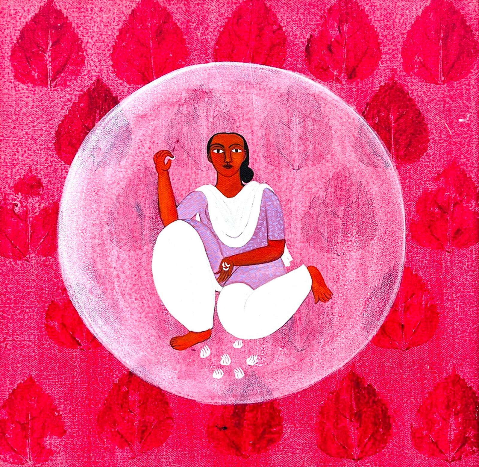 Rekha Rodwittiya "Within the Circle" 1997 Acrylic & Oil on Canvas: Rekha Rodwittiya (b. 1958 Indian) "Within the Circle" 1997 Acrylic & Oil on Canvas 17"x17" Image 20.75"x21" Framed. Signed on verso. Excellent condition, not examined outside of framing.