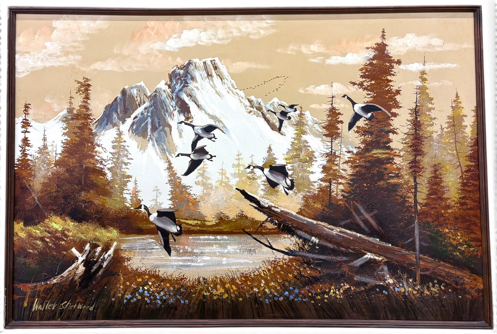 Walter Sherwood "Canadian Geese in Flight" Oil on Canvas - 2