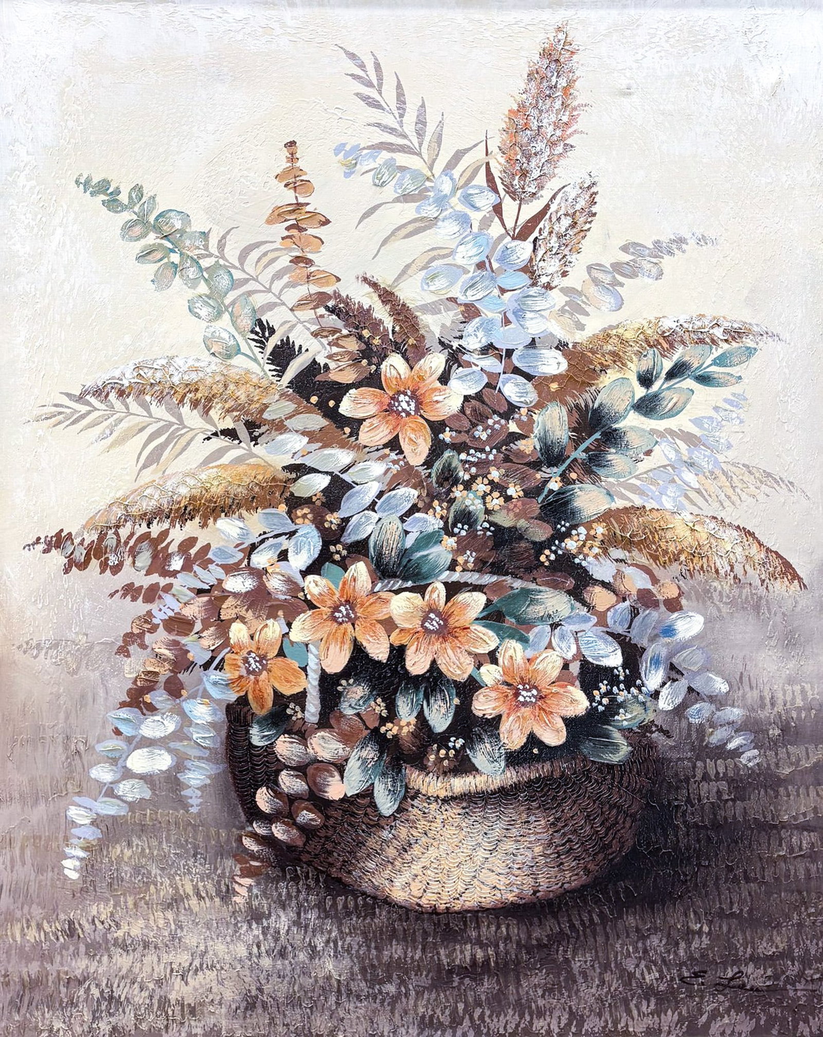 E. Lee "Floral Arrangement" Oil on Canvas (1 of 2)