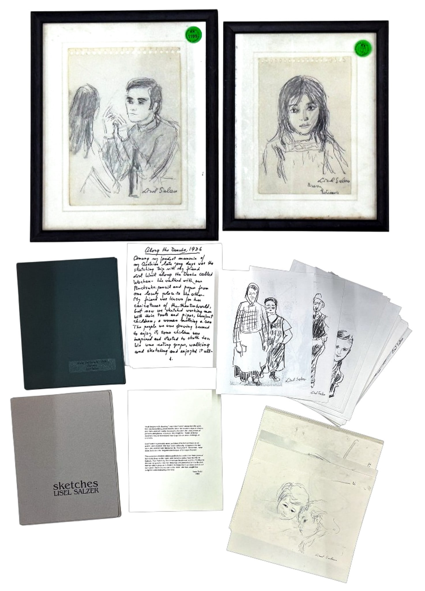 4pc Lisel Salzer Inks on Paper & Print Portfolio Sets: 4pc Lisel Salzer (1906-2005 Washington) Inks on Paper & Print Portfolio Sets 11.5"x9" largest. Each drawing signed lower right. Excellent condition, not examined outside of framing.
