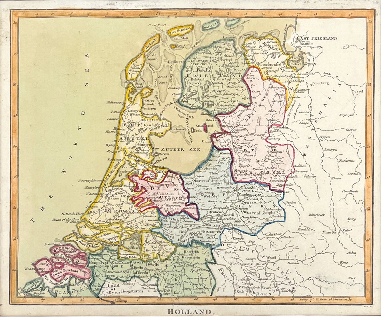 Antique Holland Map: Antique Holland Map 8"x9.5" 12"x14" matted. Some foxing.