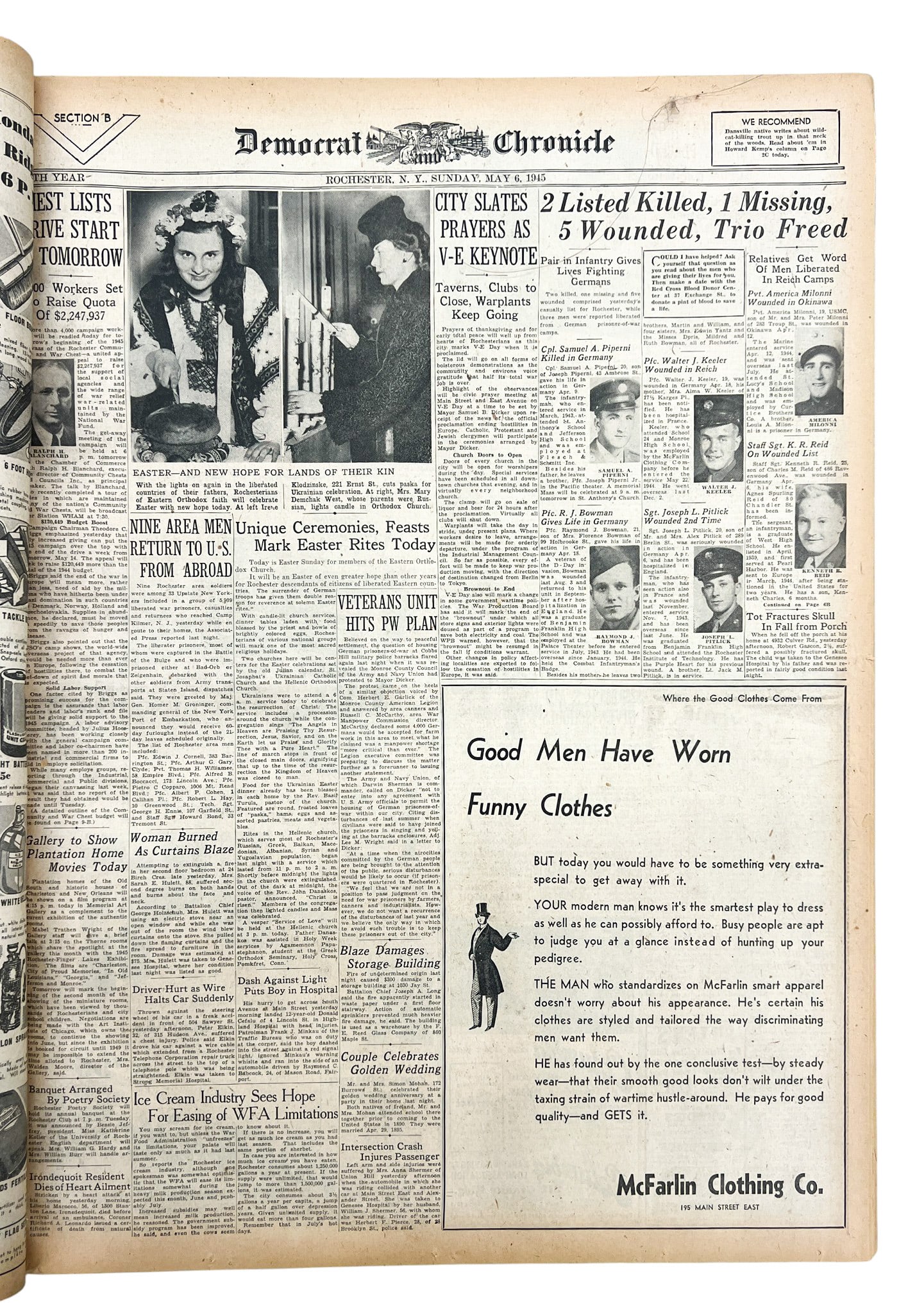 2pc Rochester Democrat & Chronicle Jan. 1933 & May 1945 Bound Volume Newspaper Sets - 3