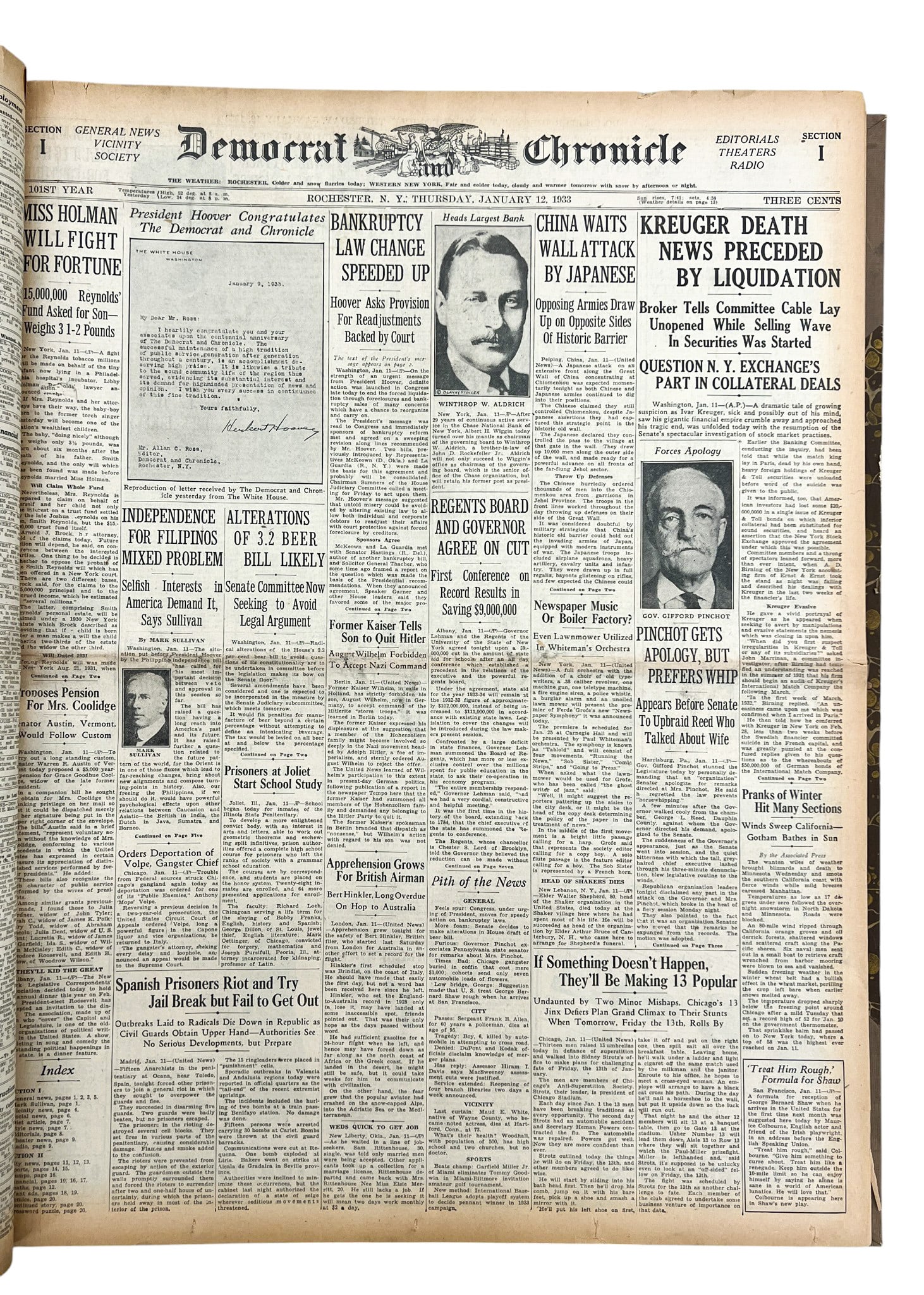 2pc Rochester Democrat & Chronicle Jan. 1933 & May 1945 Bound Volume Newspaper Sets - 5