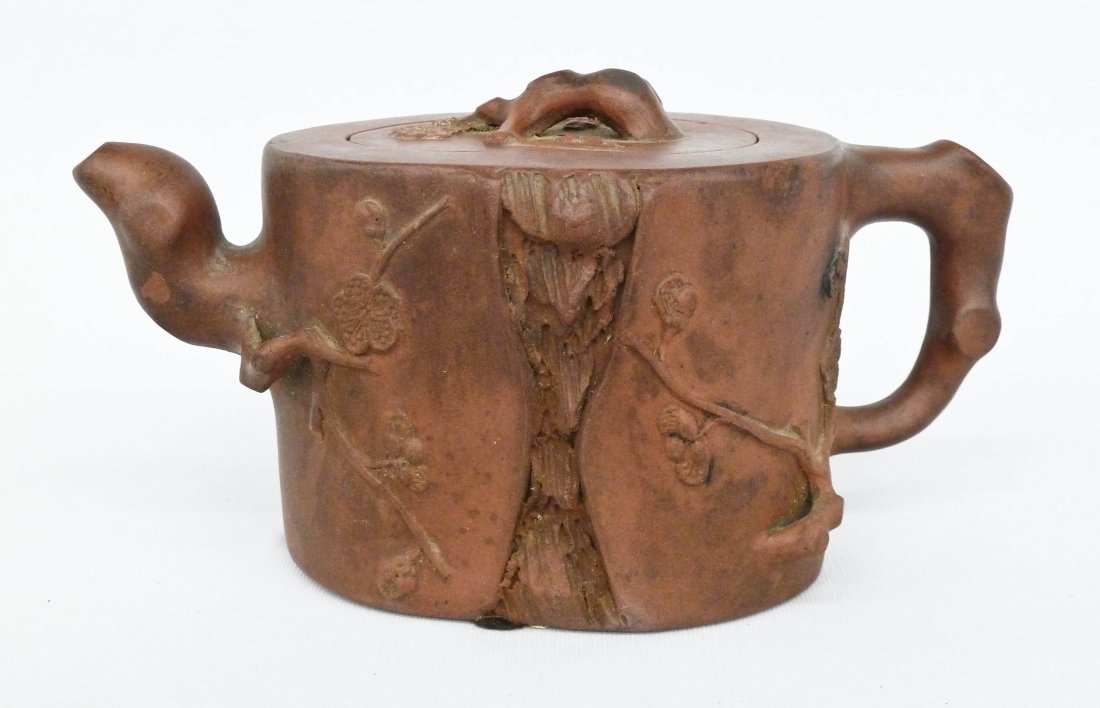 Antique Chinese Yixing Tree Stump Clay Teapot 4''x7''.