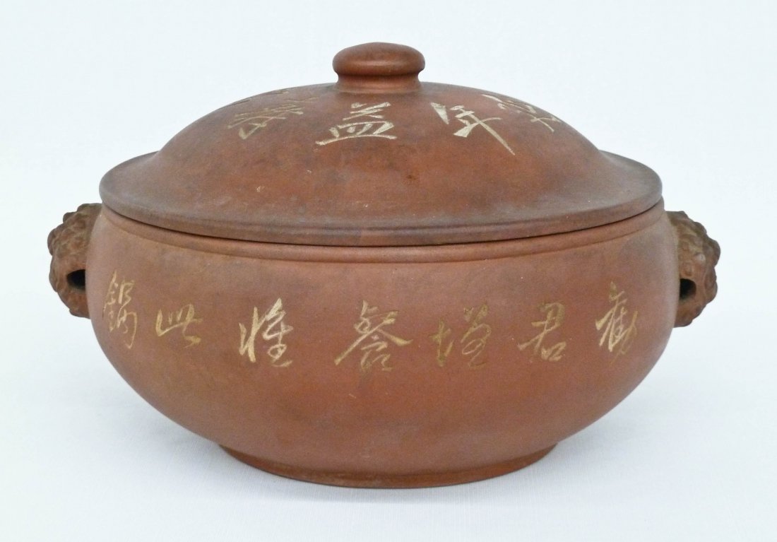 Chinese Yixing Clay Covered Cooking Pot with Figural