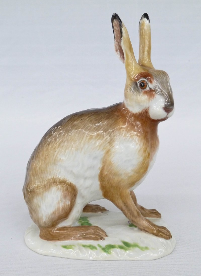 Meissen Fine Porcelain Rabbit or Hare Figure: Meissen Fine Porcelain Rabbit or Hare Figure 6''x4''x2.25''. Slight chip to top of ear.