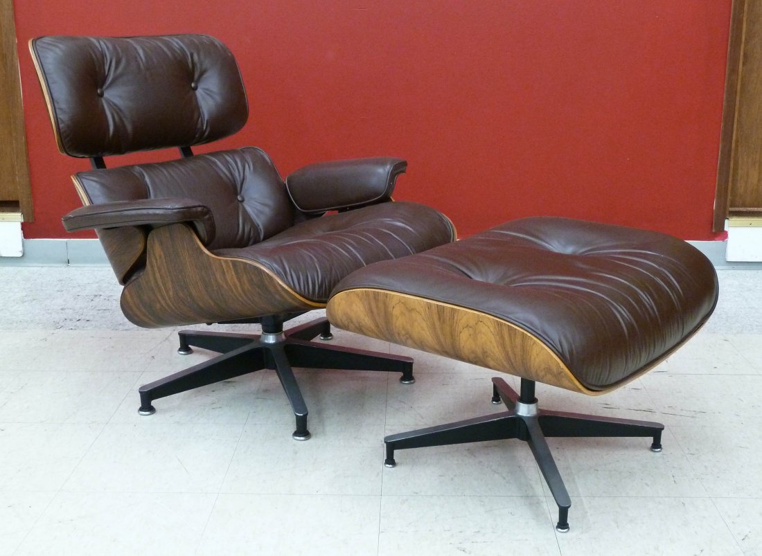 Charles and Ray Eames for Herman Miller 670/671 Brown: Charles and Ray Eames for Herman Miller 670/671 Brown Leather & Rosewood Lounge Chair with Ottoman (A). Chair is 33''x35''x33'' and ottoman is 26''x21.5''x16''. Vintage set with ''NOV 3, 1978'' label 