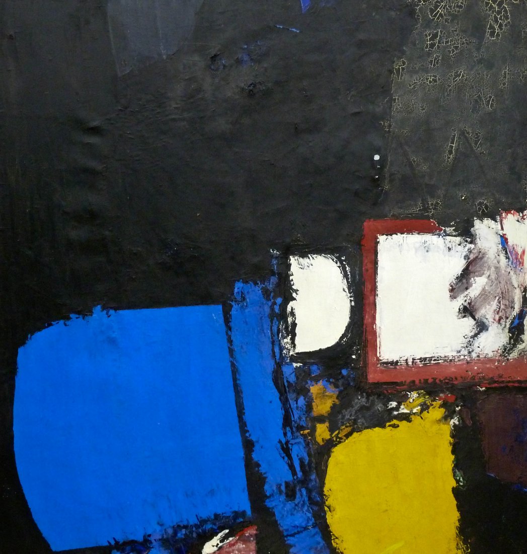 William Ivey (1919-1992 Washington) Untitled Black,: William Ivey (1919-1992 Washington) Untitled Black, Blue, & Red Abstract Expressionist Oil on Canvas 77''x62.25''. Unsigned. Several small spots of paint flaking and crazing. Circa 1980's. From the pe