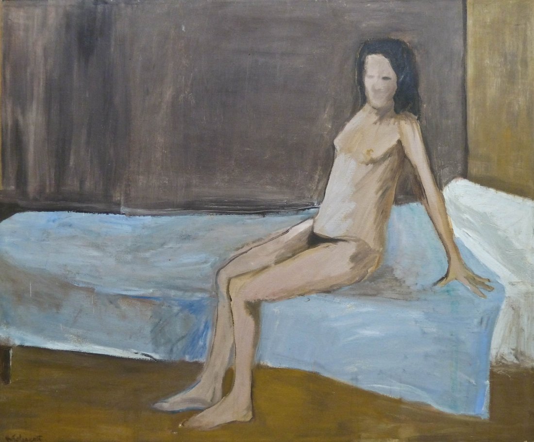 Robert Colescott (1925-2009 Arizona) Untitled Reclining: Robert Colescott (1925-2009 Arizona) Untitled Reclining Nude Oil on Canvas 49.25''x60.5''. Signed lower right. Early work by this well known African American artist. Circa 1950's. From the estate of W