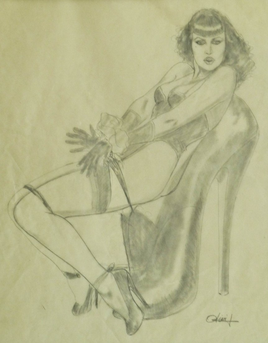 Olivia De Berardinis (b.1948 California) ''Tied Up'': Olivia De Berardinis (b.1948 California) ''Tied Up'' Pinup Art Drawing Graphite on Paper 14''x11''. Some creasing. Tamara Bane Gallery label on verso. Piece is a study for ''Betties Shoes'' lithograph