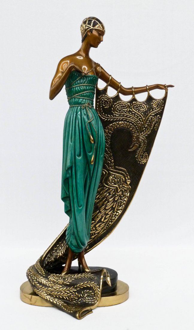 Erte (1892-1990 NY/France/) ''Emerald Night'' 1989: Erte (1892-1990 NY/France/) ''Emerald Night'' 1989 Bronze Sculpture 21.5''x11.5''. Produced by Chalk & Vermilon and Sevenarts. The piece is numbered 267 of 375 and comes in its original fitted shippin