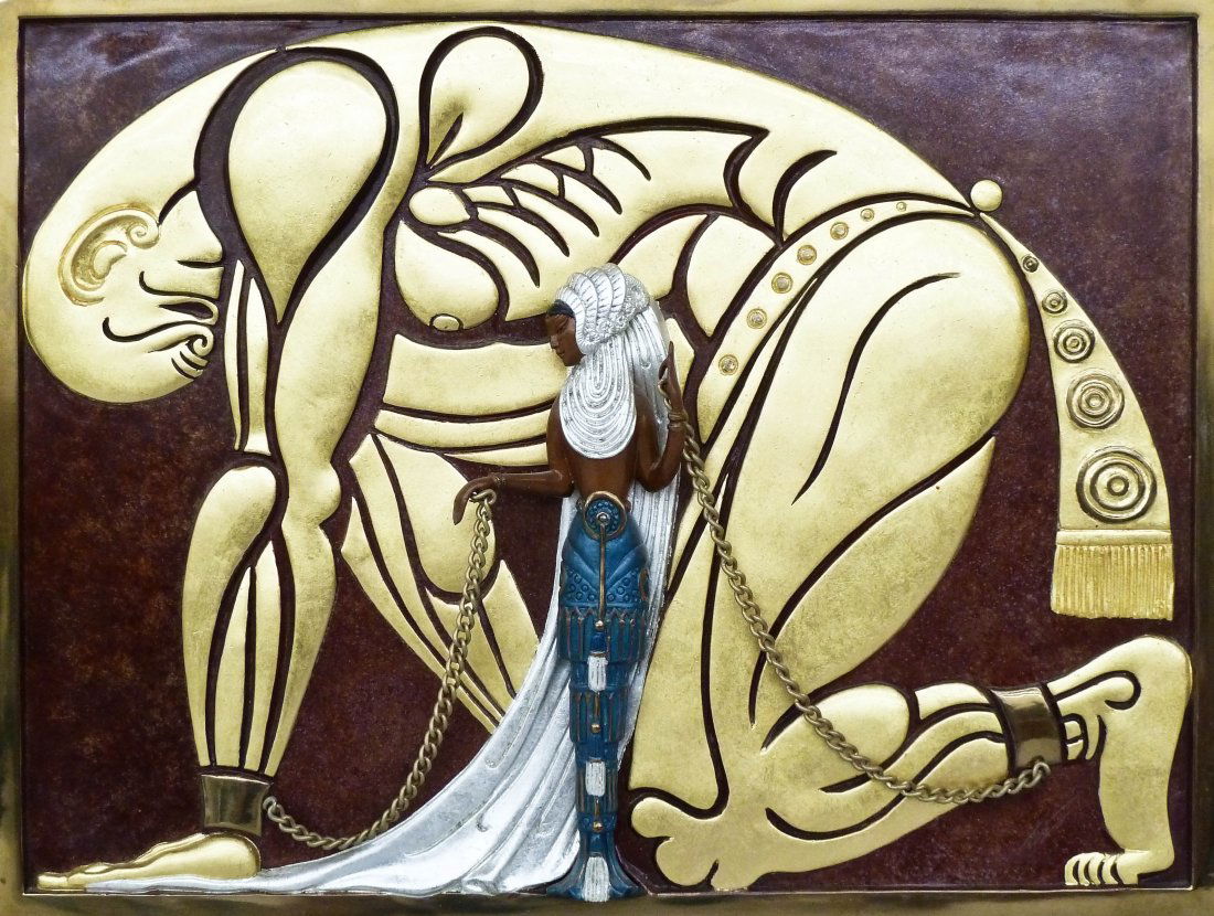 Erte (1892-1990 NY/France/) ''Samson and Delilah'' 1939: Erte (1892-1990 NY/France/) ''Samson and Delilah'' 1939 Bronze Hanging Sculpture 11''x14.5''. Produced by Chalk & Vermilon and Sevenarts. The piece is numbered 373 of 375 and comes in its original gil