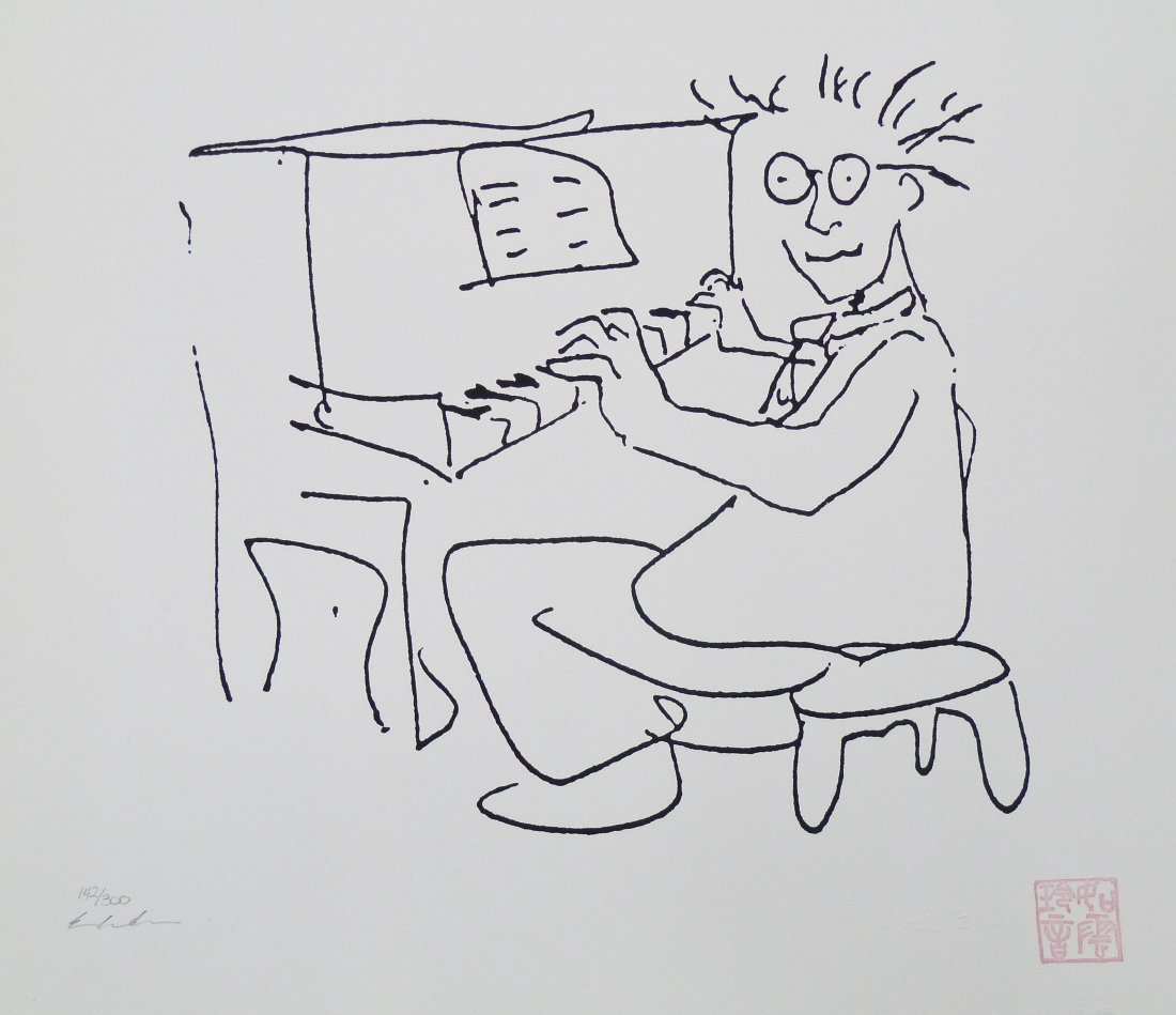 John Lennon (1940-1980 British) ''Borrowed Time'': John Lennon (1940-1980 British) ''Borrowed Time'' Limited Edition Serigraph 15''x22''. Pencil signed by Yoko Ono Lennon and numbered 142 of 300. Loose sheet.