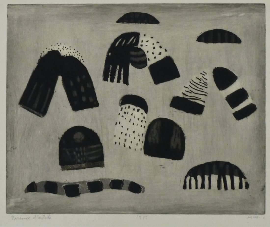 Antonio Zoran Music (1909-2005 Italian) ''Motive: Antonio Zoran Music (1909-2005 Italian) ''Motive Dalmate'' 1955 Artist Proof Etching 13.5''x16.75'' Image. Pencil signed, dated and titled on verso. Total sheet size of 19.75''x26''. Light matt burn.