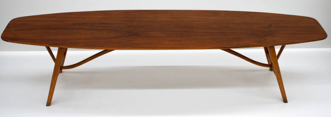 Edward Wormley for Drexel Surfboard Coffee: Edward Wormley for Drexel Surfboard Coffee 16''x72''x20''. Walnut top with original finish. From their Precedent Collection furniture line.