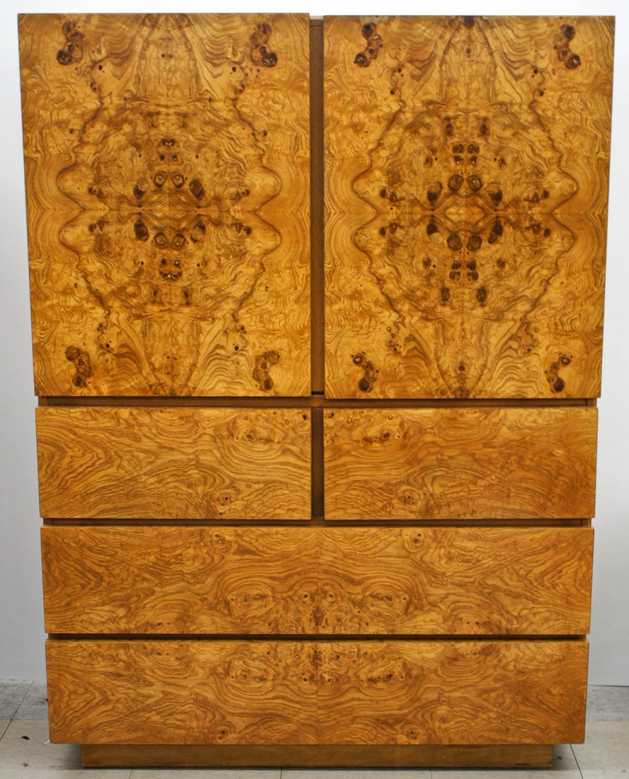 Milo Baughman for Lane Olive Burl Wood Veneer Wardrobe: Milo Baughman for Lane Olive Burl Wood Veneer Wardrobe Dresser 58''x42''x18''.