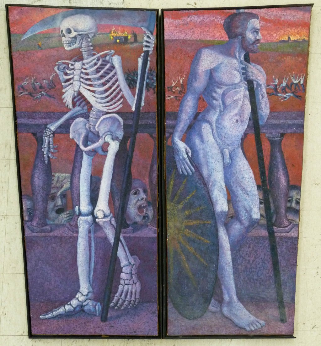 Manuel de Arce (1935-1985 Guatemala) Untitled Life and: Manuel de Arce (1935-1985 Guatemala) Untitled Life and Death Diptych Oil on Canvas 71''x33'' Each Panel. Signed on verso.