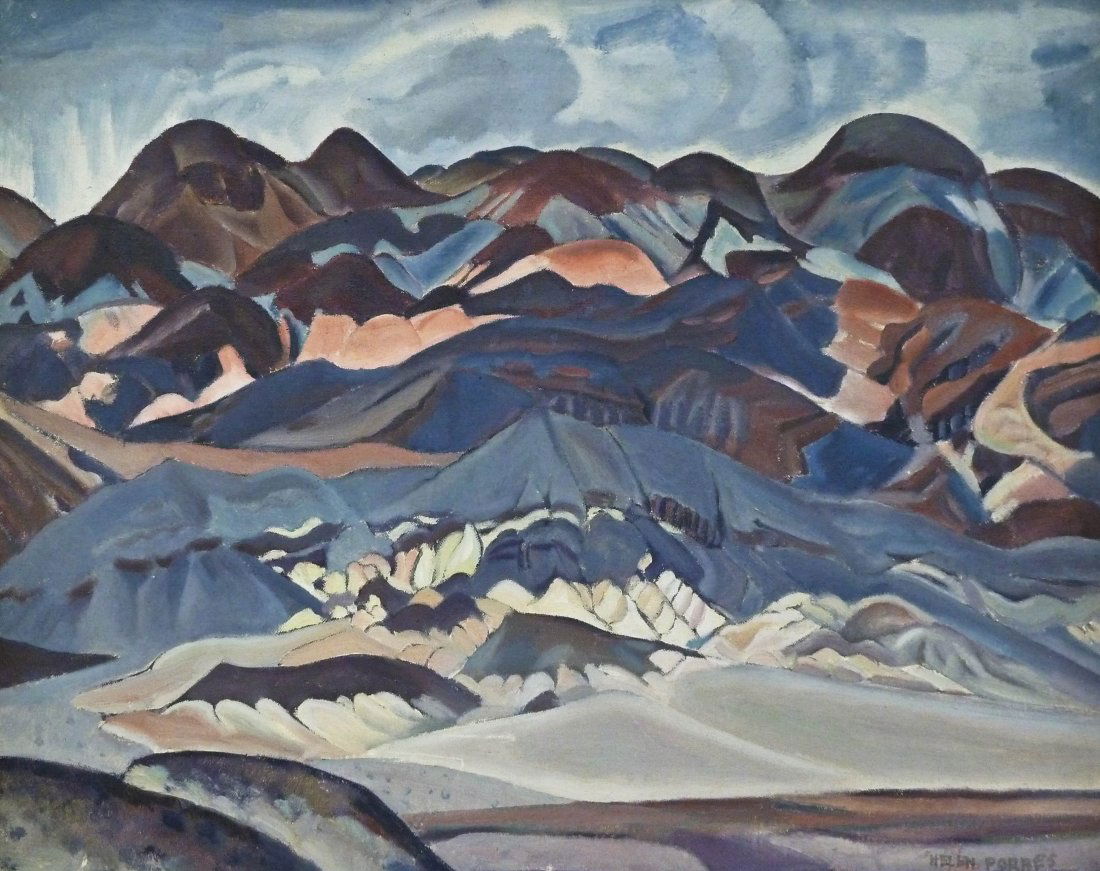 Helen Forbes (1891-1945 California) ''Twenty Mule Team: Helen Forbes (1891-1945 California) ''Twenty Mule Team Canyon'' 1946 Oil on Canvas 24''x30''. It has original San Francisco Museum of Art label on verso. Indentation lower left and several scratches i
