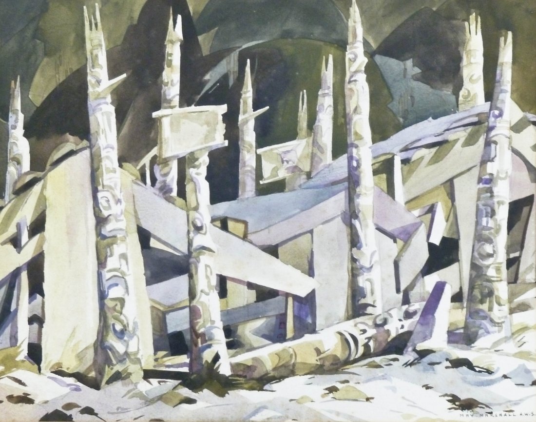 May Marshall A.W.S. (1902-1998 Washington) ''Totems,: May Marshall A.W.S. (1902-1998 Washington) ''Totems, Kwakiutl'' Watercolor on Paper 20''x24.5''.