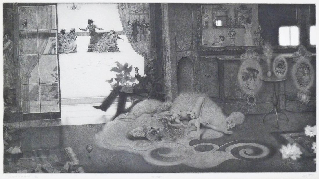 Peter Milton (b.1930 American) ''The Rehearsal'' 1977: Peter Milton (b.1930 American) ''The Rehearsal'' 1977 Gravure Etching 19.5''x35.5''. Pencil signed and numbered 110 of an edition of 160 in lower margin.