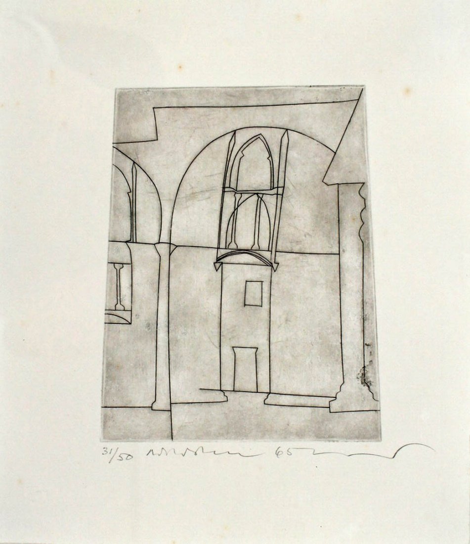 Ben Nicholson (1894-1982 British) ''Sienna'' 1966: Ben Nicholson (1894-1982 British) ''Sienna'' 1966 Architectural Drypoint Etching 8''x6.25''. Pencil signed and numbered 31 of a low edition of 50 in lower margin. Sheet size 12.5''x10.75'' and gallery