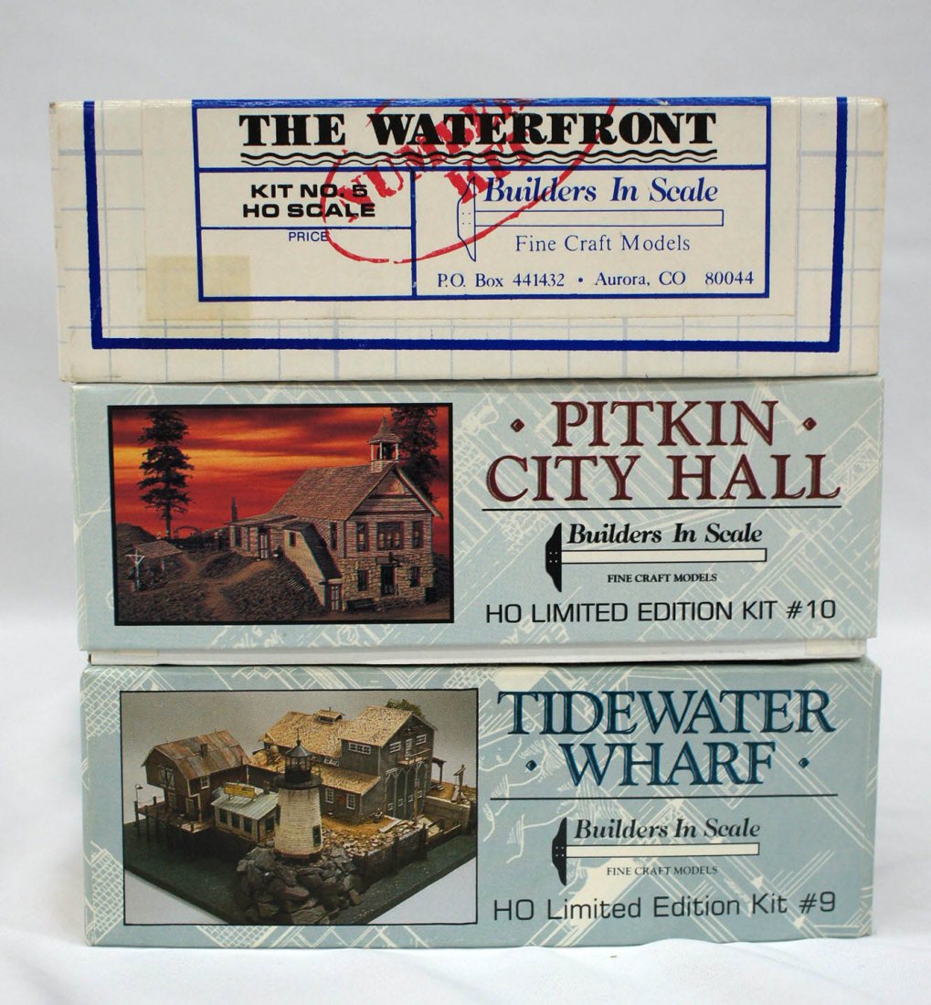 Group (3) HO Model Kits Railroad Buildings & Structures: Group (3) HO Model Kits Railroad Buildings & Structures by Builders in Scale. Includes The Waterfront, Pitkin City Hall and Tidewater Wharf. All MIB and unbuilt