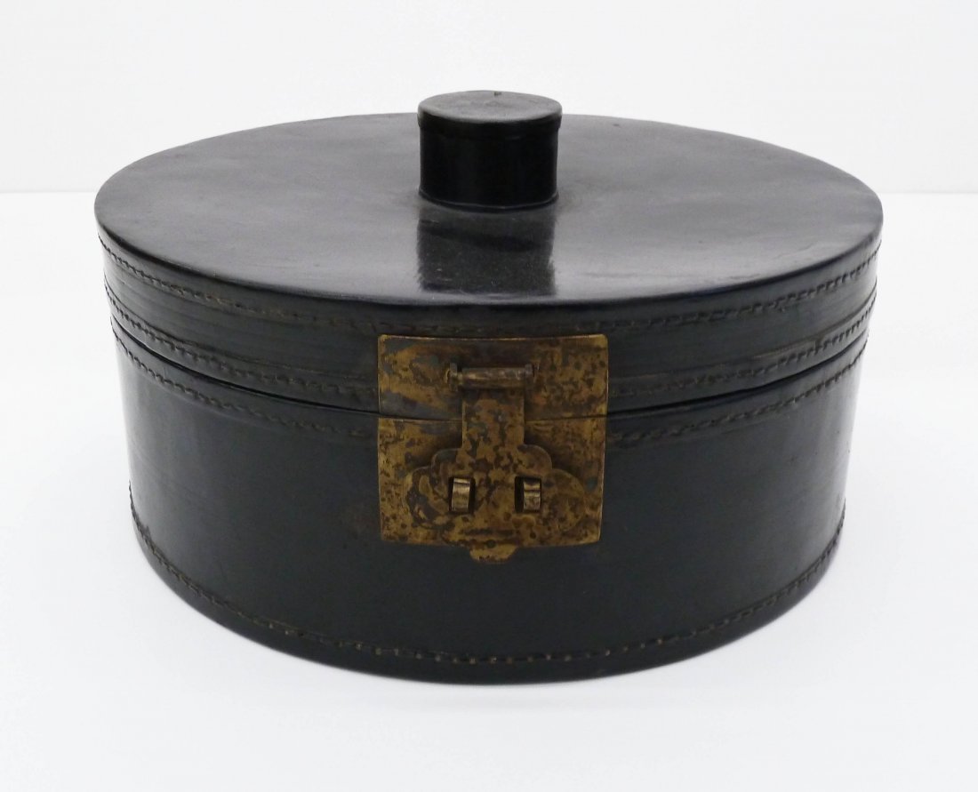 Antique Chinese Leather Mandarin Hat Box 7''x13''. Qing: Antique Chinese Leather Mandarin Hat Box 7''x13''. Qing dynasty.