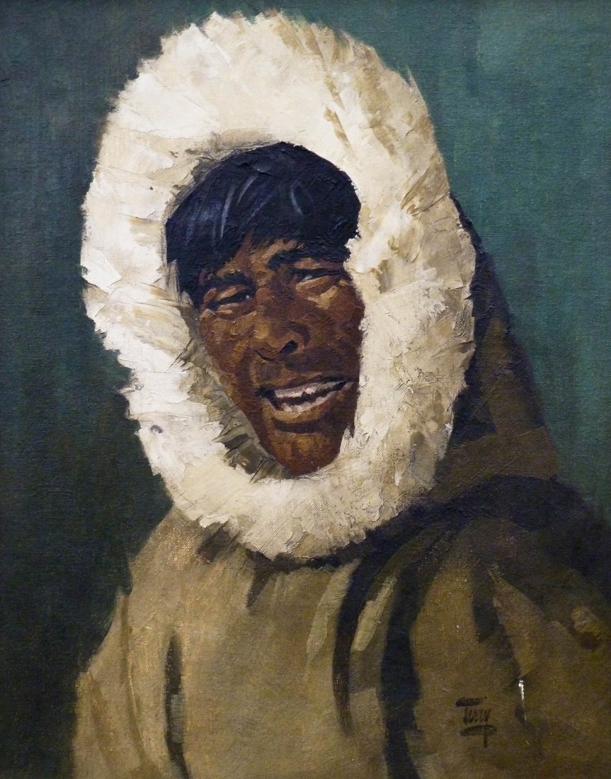Roy H. Terry (b.1910 Washington) Alaskan Eskimo: Roy H. Terry (b.1910 Washington) Alaskan Eskimo Portrait Oil on Board 20''x16''.