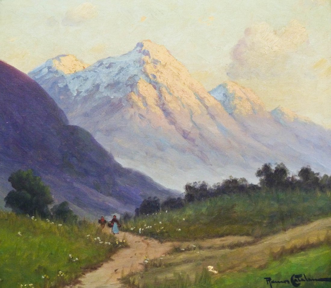 Benito Ramos Catalan (1888-1961 California/Chile): Benito Ramos Catalan (1888-1961 California/Chile) Mountain Landscape Oil on Canvas 15.5''x17.5''. Small scratch lower right.