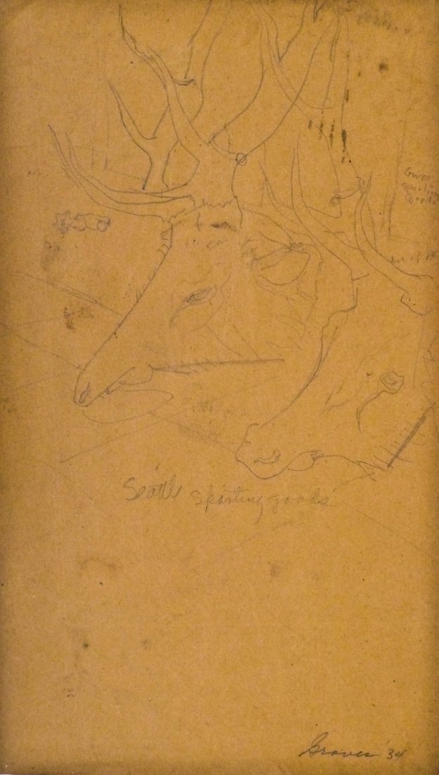 Morris Graves (1910-2001 Washington) Seattle Sporting: Morris Graves (1910-2001 Washington) Seattle Sporting Goods Animal Study 1934 Graphite on Paper 14.75''x8.75'' Image. Signed lower right with scattered creases. Humboldt Gallery, San Francisco label o