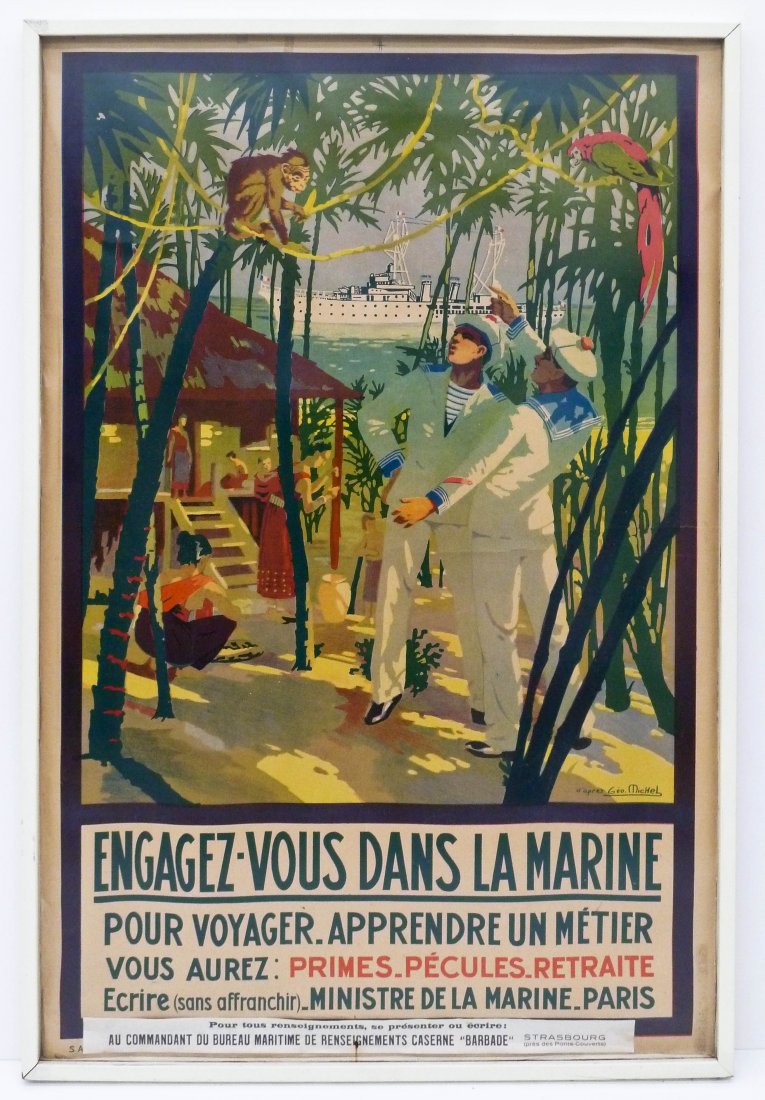 Georges Michel (20th Century French) ''Engagez-Vous: Georges Michel (20th Century French) ''Engagez-Vous Dans La Marine'' Lithograph Poster 46''x29''. Pre WWII original period poster from the 1920's.