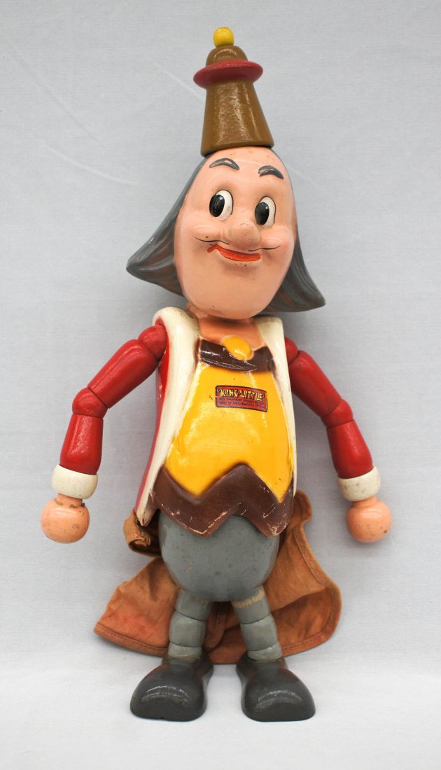 Dated 1939 King Little Jointed Composition & Wood: Dated 1939 King Little Jointed Composition & Wood Figure by Ideal 13''. From Paramount Pictures Gulliver's Travels. Some wear with chips to back of head.