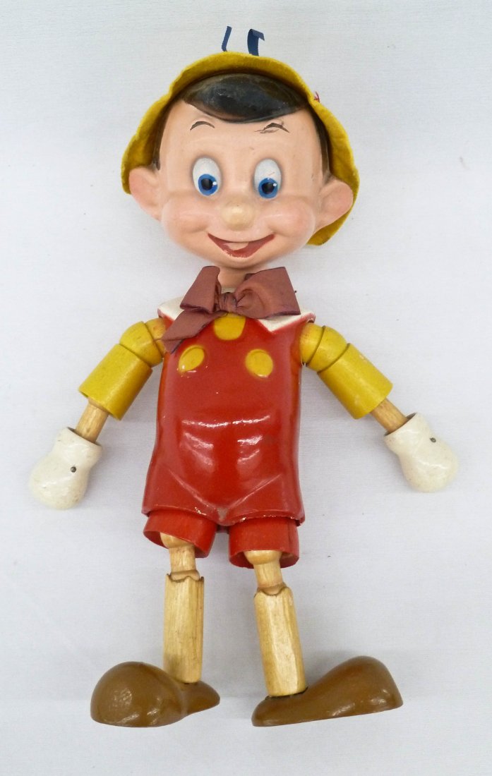 Vintage Disney Pinocchio Jointed Wood Doll by Ideal: Vintage Disney Pinocchio Jointed Wood Doll by Ideal 11''. Some wear.