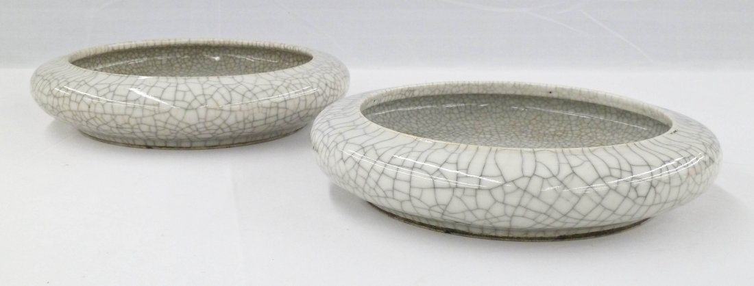 Pair Antique Chinese Ge Type Crackle Glaze Porcelain: Pair Antique Chinese Ge Type Crackle Glaze Porcelain Brush Washers 2.5''x10.5'' Each. Late Qing dynasty.