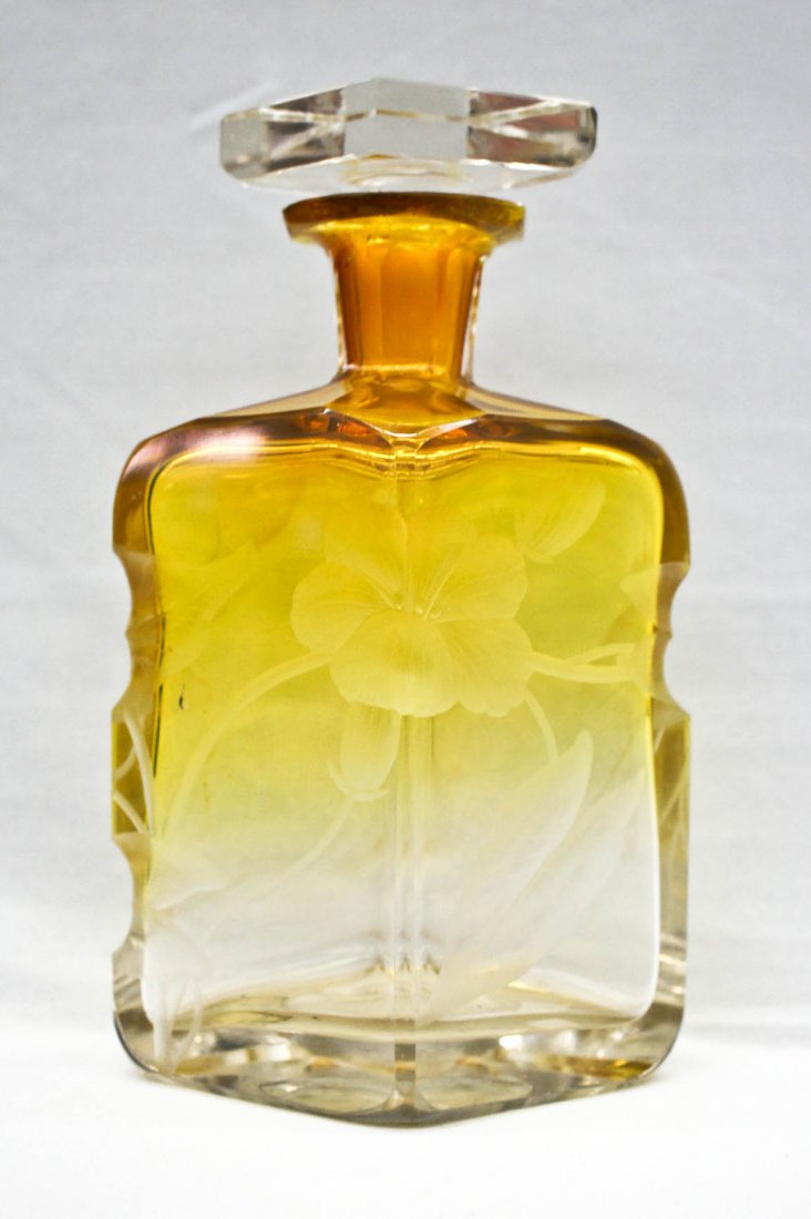 Moser Intaglio Cut Glass Yellow Perfume Bottle Aug 14, 2014 MBA