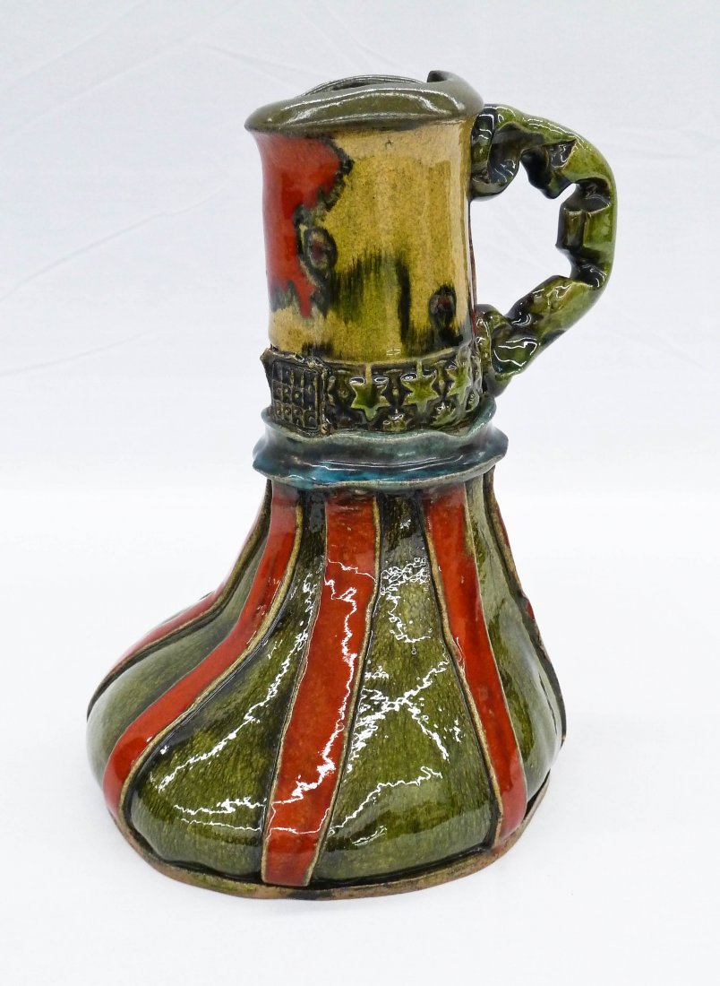 Erik Gronborg (b.1931 California) Nude Funk Pottery: Erik Gronborg (b.1931 California) Nude Funk Pottery Squat Mug 10''x9''. Hand built ceramic with glazes. Reclining nude around top with impressed star design. Stamped with artist mark on neck.