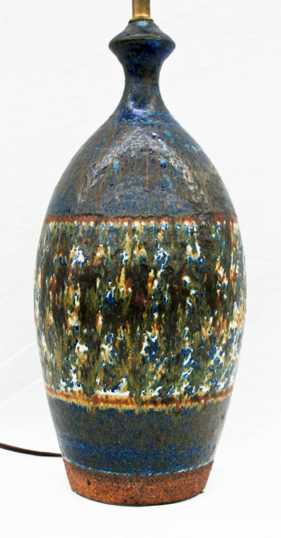 Robert Sperry (1927-1998 Washington) Blue & Green: Robert Sperry (1927-1998 Washington) Blue & Green Glazed Bottle Form Studio Pottery Lamp Base 15.5''x7''. Former University of Washington ceramics director.