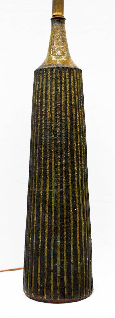Robert Sperry (1927-1998 Washington) Green Sgraffito: Robert Sperry (1927-1998 Washington) Green Sgraffito Bottle Form Studio Pottery Lamp Base 23.75''x6''. Former University of Washington ceramics director.