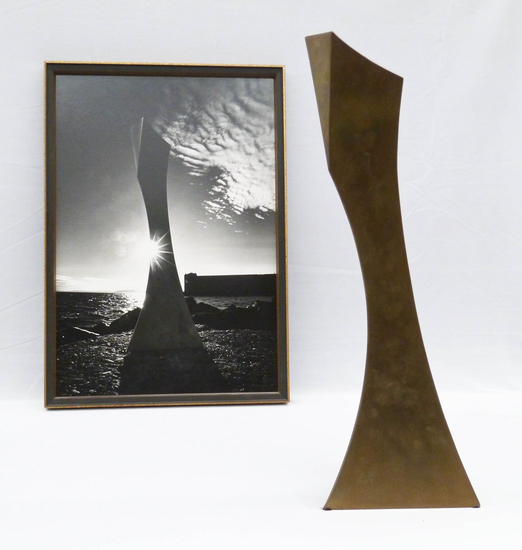 John Geise (b.1936 Washington) ''Gnomon Series III #8'': John Geise (b.1936 Washington) ''Gnomon Series III #8'' 1976 Welded Bronze Sculpture 18.75''x7''. Foster/White Gallery label inside base. Comes with silver gelatin photograph of this public sculpture.
