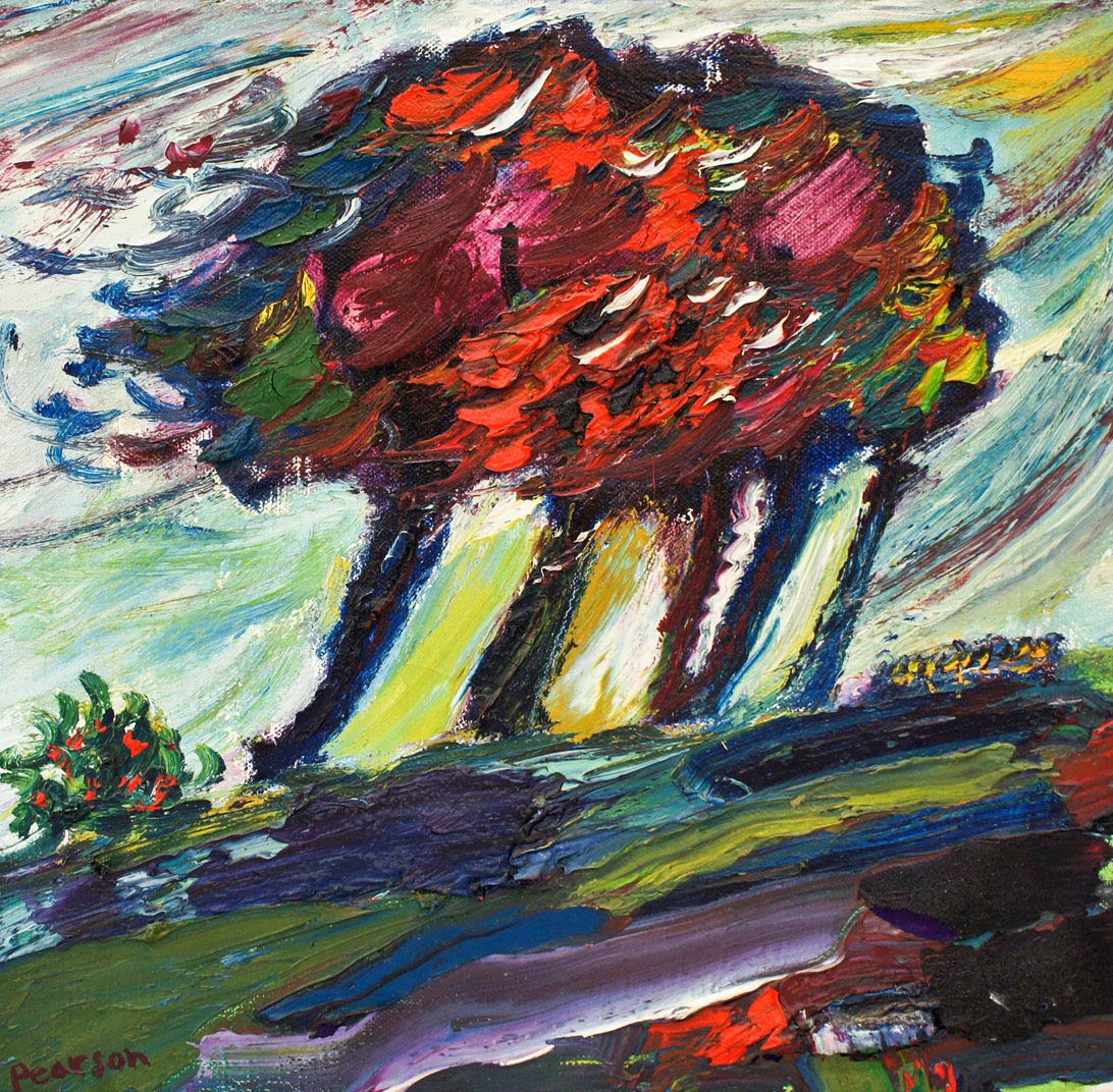 Dennis Pearson (b.1938 American) Untitled Trees 1965: Dennis Pearson (b.1938 American) Untitled Trees 1965 Oil on Canvas 13''x13.5''. Heavy impasto work with abstract expressionist landscape.