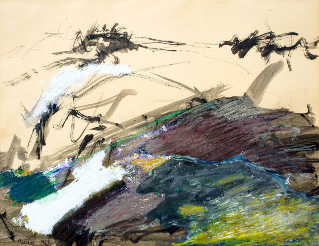 Dennis Pearson (b.1938 American) ''Landscape From a: Dennis Pearson (b.1938 American) ''Landscape From a Dream'' 1959 Oil Pastel & Ink on Paper 13.25''x10.5'' Sight.