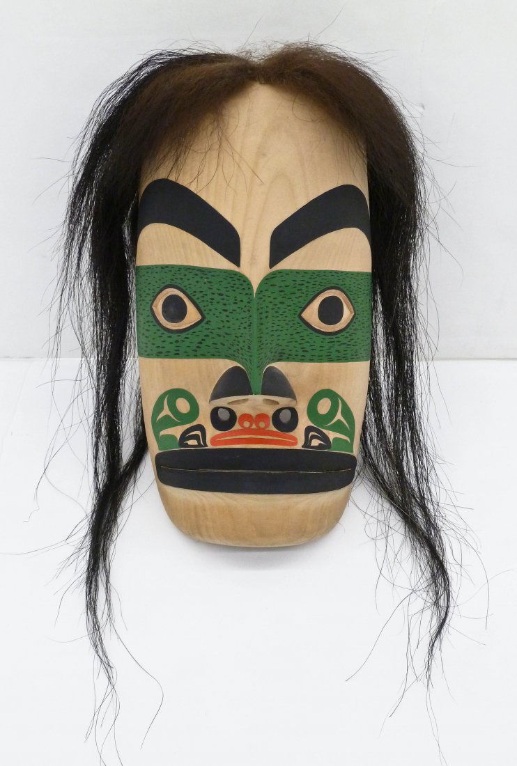 George David (b.1940 Canada) Nuu Chah Nulth Portrait: George David (b.1940 Canada) Nuu Chah Nulth Portrait Carved & Painted Native Wood Mask 11.5''x6''. Known Nootka carver.