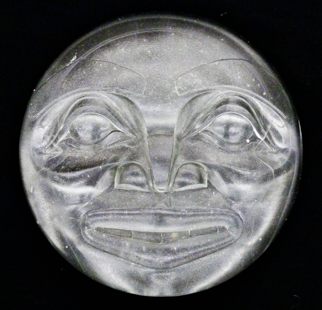 Marvin Oliver (b.1946 Washington) Sun Face Cast Glass: Marvin Oliver (b.1946 Washington) Sun Face Cast Glass Sculpture 13''x15''x3''. Well known Quinalt contemporary native artist. Unsigned, but gifted to friend. Excellent condition.
