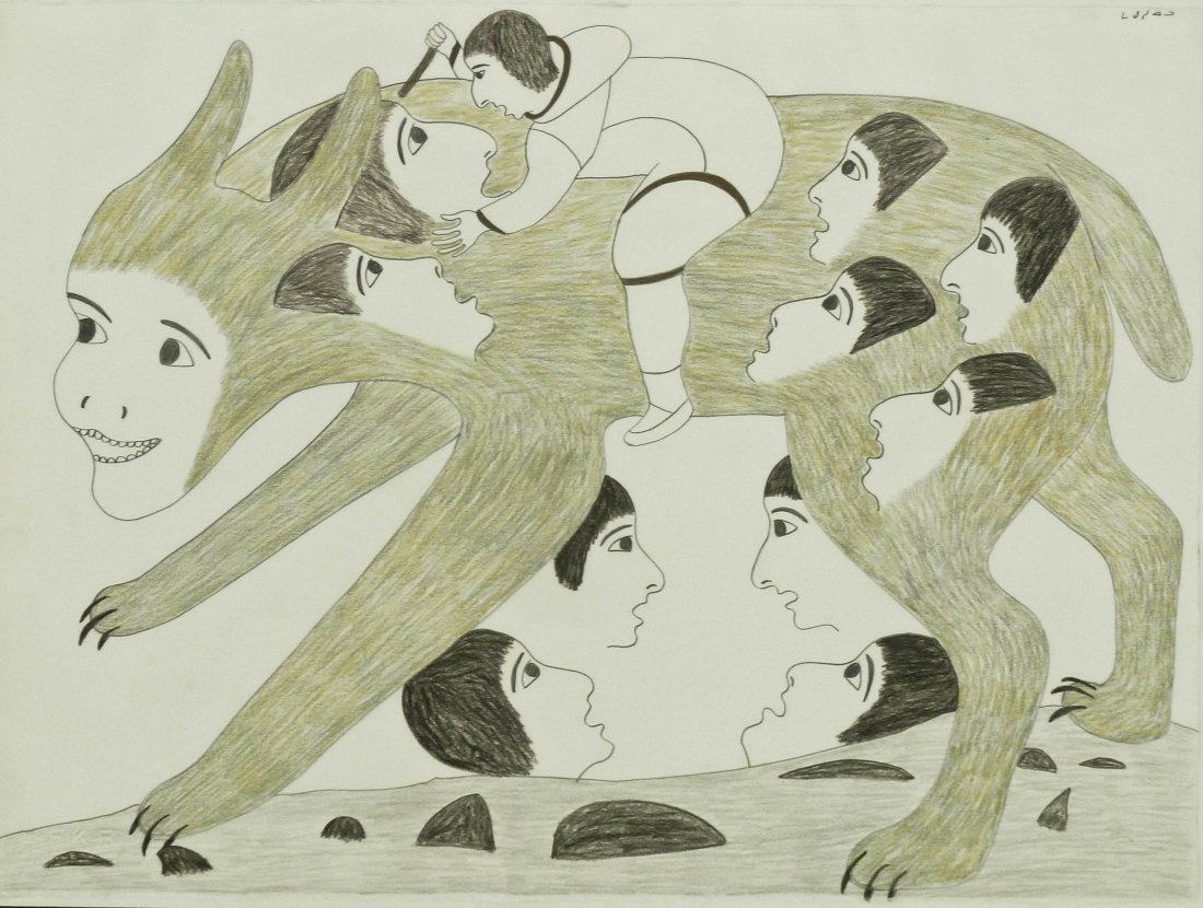 Victoria Mamnguqsualuk (b.1930 Canada) Bear: Victoria Mamnguqsualuk (b.1930 Canada) Bear Transformation Inuit Graphite & Chalk on Rives Paper 22''x29.75'' Sheet. Total framed size 31.5''x39''.