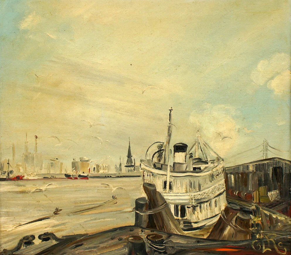 Gladys Loyd Robinson (20th Cent. American) ''New: Gladys Loyd Robinson (20th Cent. American) ''New Orleans on the Mississippi'' Steamboat Oil on Canvas 20''x22''. Associated American Artists gallery label on verso. Total framed size 27''x29''. Needs 