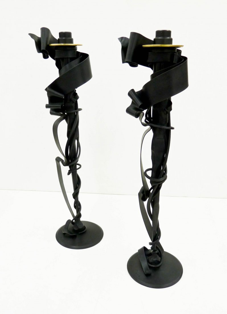 Albert Paley (b.1944 New York) Millennium Candlesticks: Albert Paley (b.1944 New York) Millennium Candlesticks 1998 Formed & Fabricated Steel 20.5''x5.5'' Each. Pair comes complete with brass bobeches. Excellent condition with original cardboard boxes from