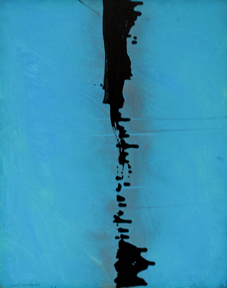 Emerson S. Woelffer (1914-2003 California) ''Falling: Emerson S. Woelffer (1914-2003 California) ''Falling Black'' 1978 Oil on Canvas 30''x24'' Image. Signed and titled again on verso.