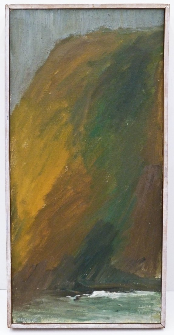 Robert H. Colescott (1925-2009 American) ''Bluff'' 1960: Robert H. Colescott (1925-2009 American) ''Bluff'' 1960 Oil on Canvas 27''x13''. Signed lower left and titled on verso. Important African American artist.