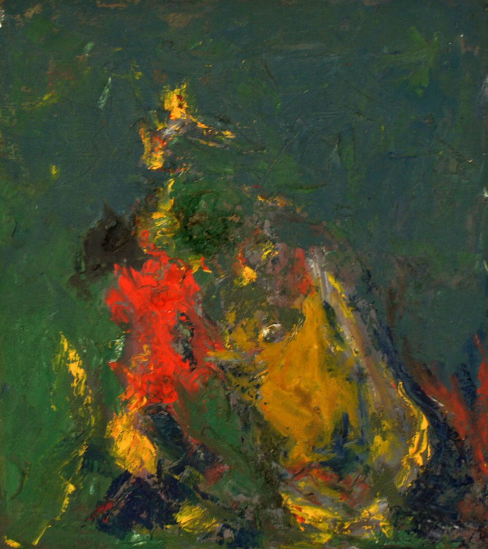 William Ivey (1919-1992 Washington) Green Abstract Oil: William Ivey (1919-1992 Washington) Green Abstract Oil on Canvas 11.75''x10.5''. Unsigned. Found in artist's studio.